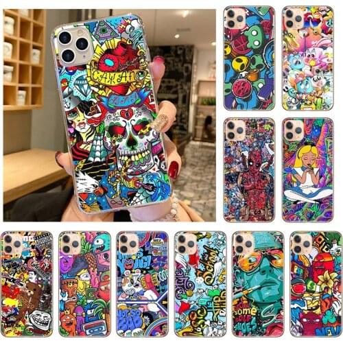 Cartoon Graffiti Sticker Phone Case for iPhone 12 12mini 11 Pro XS Max XR X 7 8 6s Plus SE2020 5s Silicone TPU Soft Back Cover