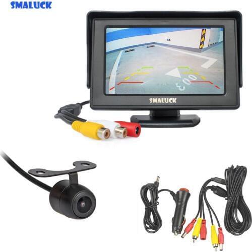 SMALUCK Universal 4.3" Color TFT LCD Car Monitor with HD Rear View Car Camera Parking System Free Video Cable