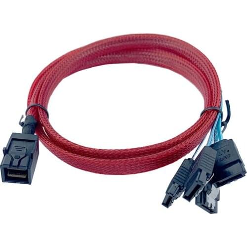 Built-in Mini Sas Hd SFF-8643 To 4 SATA Storage Hard Drives Red Braided Network Data Cable Server Cable