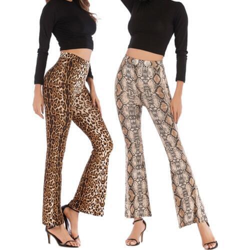 Womens Leopard Snake stripe Houndstooth Print Flared Pants High Waist Wide Leg Trousers Spring Slim Trousers