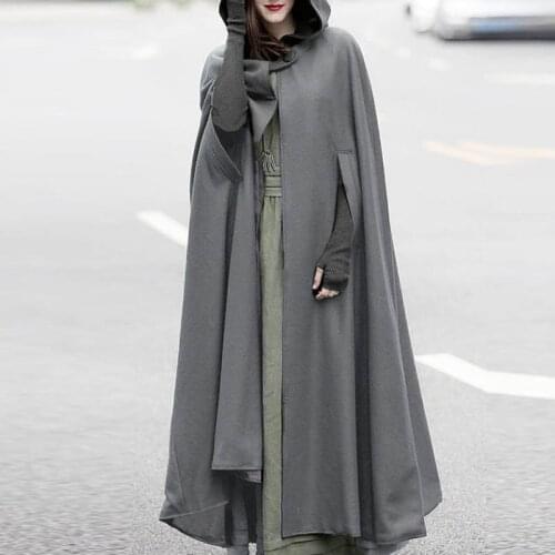 ZANZEA Women Winter Hooded Open Front Cloak Loose Solid Long Coat Hoodies Cosplay Outwear Christmas Casual Cape Poncho Plus Size