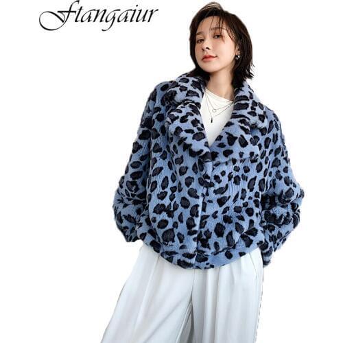 Ftangaiur 2019 Winter Import Velvet Mink Coat Retro Turn-Down Collar Leopard Slim Coat Womens Short Real Natural Mink Fur Coats