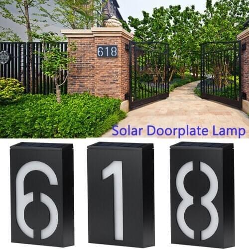 1Pc Creative Outdoor Solar LED Wall Light Waterproof Number Digits Plate Lamp Home Address Door Sign