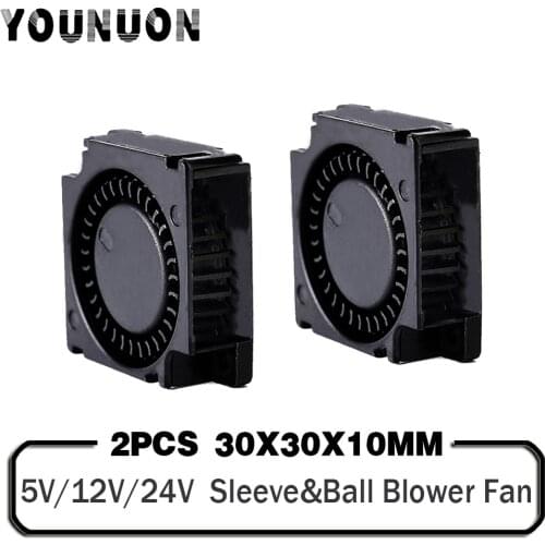 2 Pieces DC 5V 12V 24V 30x30x10mm Sleeve Dual Ball 1 inch Small Mini Blower Cooling Fan 30mm x 10mm 3cm 3010 3D Printer