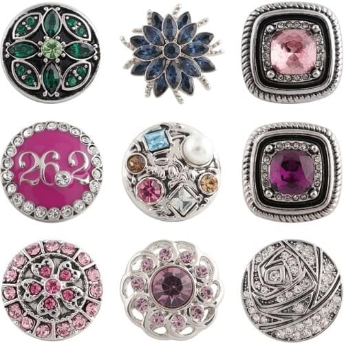 26.2 Rhinestone Flower 20mm Metal snap button jewelry DIY bracelet KD1021