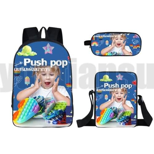 3D POP It Backpack Hot Game Pencil Case Shoulder Bag Anime Children Book Bag Bagpack Boys Girls School Bags 3 Pcs Set 16 Inch