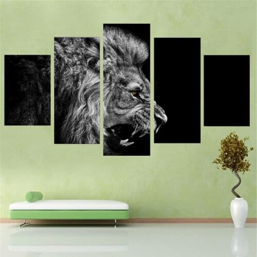 5 Piece Wall Art Canvas Painting Animal Ferocious Lion Poster Nordic Decoration Home Decor Living Room Pictures Frame