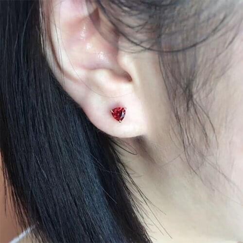 925 Rose Gold Natural Garnet Stud Earrings Triangle European American Womens Jewelry Female Models Mujer Kolczyki Damskie