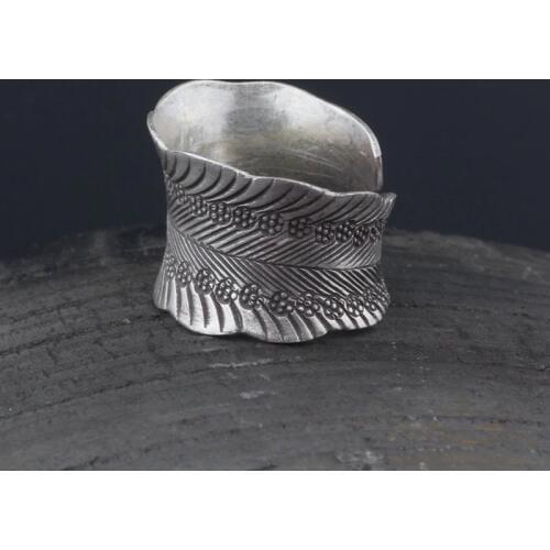 Amxiu Vintage Antique Silver Ring Handmade Leave Ring Wide Open Ring S925 Silver Rings For Women Mother Anniversary Gift Anel