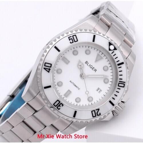 Bliger 43mm Automatic Mechanical Mens Watch Business Luxury Brand Ceramic Bezel Day Date Sapphire Glass Luminous Wristwatch Men