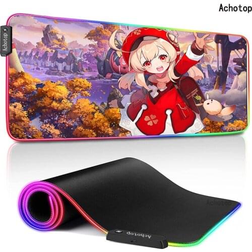 RGB Large Mouse Pad Genshin Impact Gaming Mouse Pad Gamer Computer Mousepad LED Backlight Carpet Keyboard Desk Mats Anime Girl
