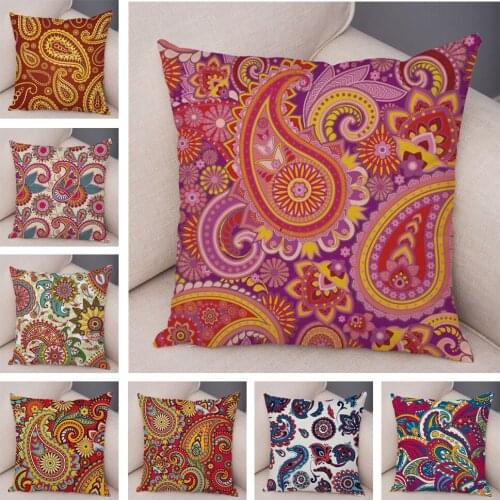 Persian Indian Style Paisley Pillowcase Decorative Geometric Flower Pillow Case Soft Short Plush Cushion Cover for Sofa Home Car
