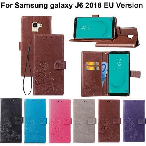For Samsung galaxy J6 2018 EU Lucky Clover imprinted PU leather wallet flip case capa,GalaxyJ6 2018 eu Jewelled cover fundas