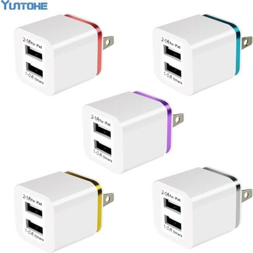 100pcs/lot Colorful 2A+1A US Plug AC Power Adapter Home Trave Wall 2 Port Dual USB Charger for IPhone 5 6 7 Plus for Samsung HTC