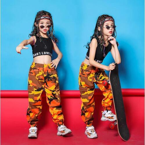 Kids Cool Hip Hop Jazz Clothing Vest Shirt Tops Running Casual Pants for Girl Boy Ballroom Dance Costume Clothes Outfits Wear