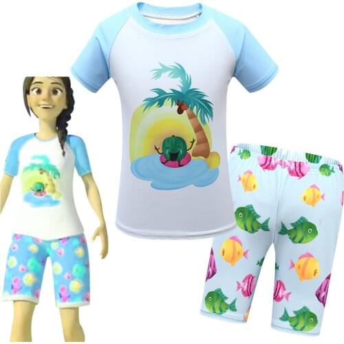 Kids Summer Beach Set Cocomelon Short Sleeve T-Shirt Shorts Suit Cartoon Fashion Baby Girls Outfit Mask Kids Boutique Clothes