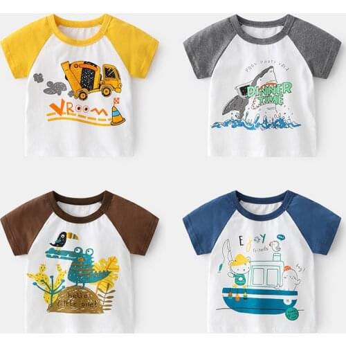 New 2021 Kids Boys T Shirts Fashion Cartoon Shark Print Short Sleeve T-Shirt Cotton Baby Boys Summer Casual O-neck Tops Clothing