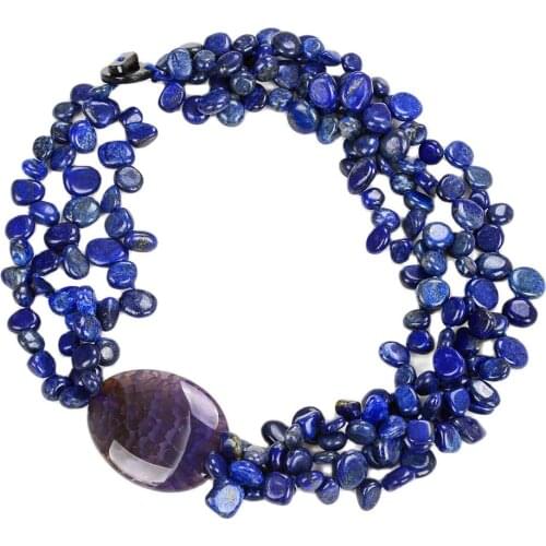 GG Jewelry 20'' 4 Strands Beautiful Natural Blue Lapis Lazuli Purple Agate Necklace