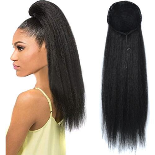 Jeedou Yaki Kinky Straight Hair Ponytail Drawstring Ponytails Afro Black Brown Synthetic Hair Extensions Fluffy Haipieces
