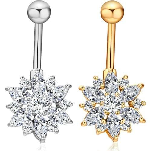 316L Surgical Steel Navel Belly Button Rings Flower Barbell Nombril Ombligo Navel Ring Bar Piercing Women Belly Jewelry