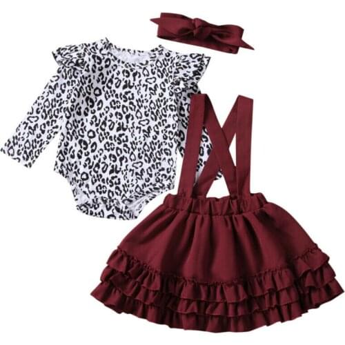 Citgeett Spring Infant Kids Baby Girl Clothes Leopard Tops Romper+Bib Tutu Dress Skirts Headband Outfit Set