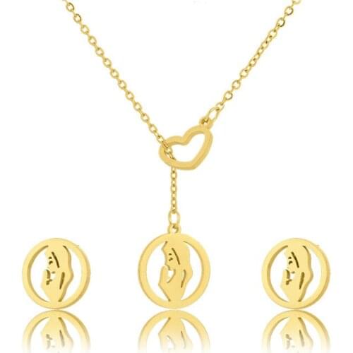 Virgin Figure Pendant Stainless Steel Necklace Earring Sets For Women Daily Outfit Gift Dropshipping Wholesale 45cm/set
