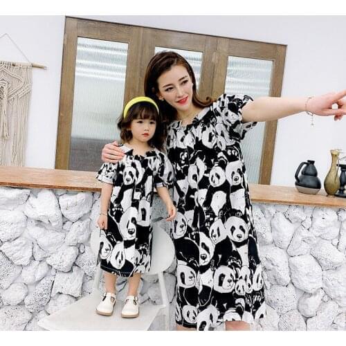 Summer monther and girls fashionanimal printing short sleeve dress cotton thin cool Family Matching dress mommy and me outfits
