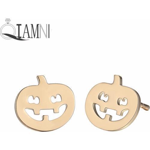 QIAMNI Cute Pumpkin Ghost Stud Earrings Funny Party Birthday Kids Halloween Thanksgiving Jewelry Gift Femme Pendientes Bijoux