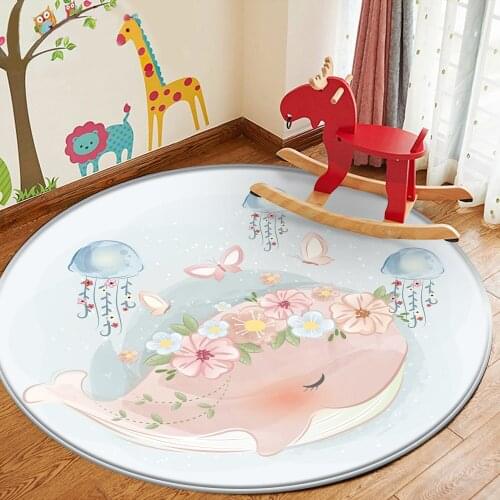 Cute Pink Dolphin Pattern Kids Play Carpet Children Rug Baby Nursery Crawling Flannel Children Floor Durable Carpet Non-slip