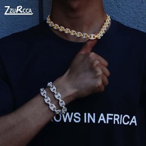 Men Hip hop Iced Out Cuban Chain Pig Nose Necklace Pave Rhinstones Men Chain CZ Miami Gold Cuban Chains Necklaces for Men Chains