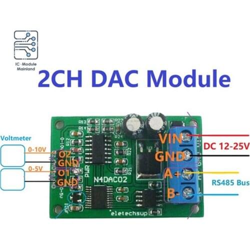 N4DAC02 DC 12V 2CH DAC PWM Module RS485 Voltage Analog Converter Modbus RTU Board 2-Channel Voltage Signal Generator
