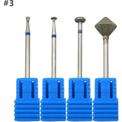 HYTOOS 4Pcs Nail Drill Bit Set 3/32" Diamond Cuticle Burr Manicure Bits Drill Accessories Milling Cutters Tool Nail Mills D3