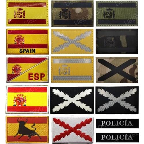 Spain Flag Embroidered Infrared Reflective Patch GEO PVC Rubber DIY Patches for Clothing Tactical Badge Appliques Insigne Police