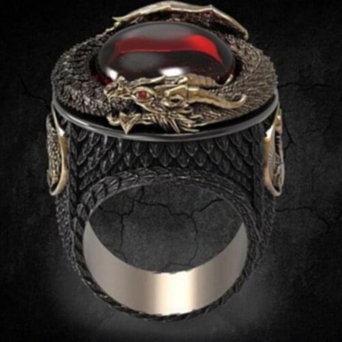 The new best-selling jewelry two-color retro domineered carving dragon ring set zircon ring wedding halloween rings for men