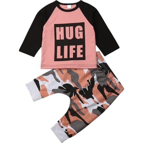 New Infant Baby Boy Autumn Clothes Tops T-shirt+Camo Long Pants Outfits