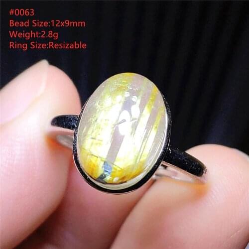 Genuine Natural Gold Rutilated Quartz Adjustable Men Ring Crystal 12x9mm Oval 925 Sterling Silver Wealthy Stone Ring AAAAAA