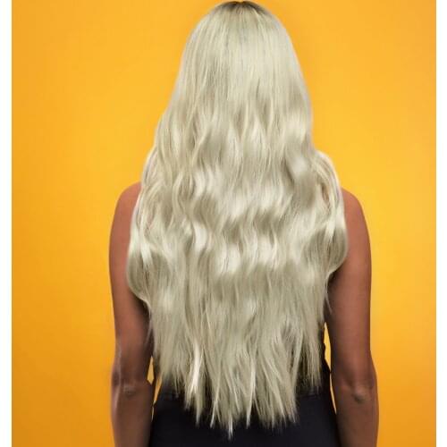 Netgo Ombre Blonde Synthetic Wig for Women, Long Wavy Small Lace Middle Part Wigs Heat Resistant Hair for Daily Costume Cosplay