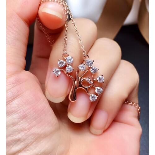 Christmas gift exquisite shiny Moissanite gem necklace women pendant 925 sterling silver rose gold color girl birthday gift