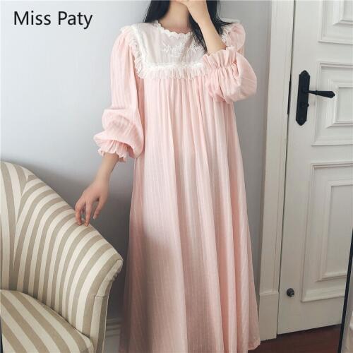 Sexy nightwear dress of lace sleeping clothes ladies cotton medieval vintage sleepwear shirt plus size for women nightgown long