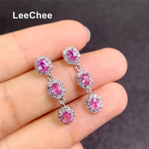 Pink Sapphire Drop Earring 3*4MM 6 Pieces Natural Gemstones Fine Jewelry for Women Birthday Gift Real 925 Sterling Silver
