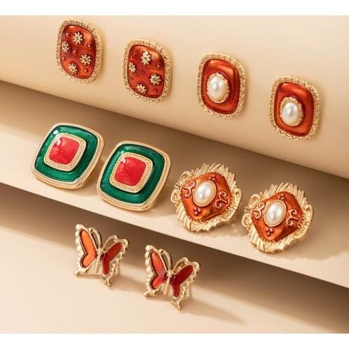 Tocona Colorful Pearl Stone Statement Earrings for Women Charms Hollow Flowers Geoemtric Alloy Metal Party Jewelry серьги