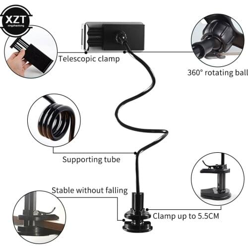 Stable Phone Holder Long Arm Rotating Flexible Bracket Car Desk Lazy Mobile Phone Metal Holder Desktop Mount Stand Clip Suction