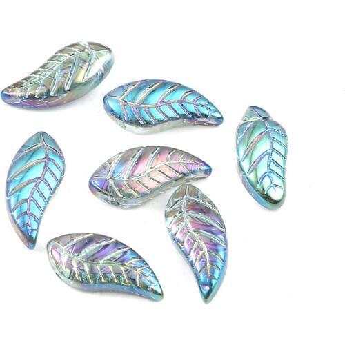 DoreenBeads Glass Beads Leaf AB Rainbow Color Jewelry DIY Findings Accessories About 16mm x 8mm, Hole: Approx 0.9mm, 50 PCs