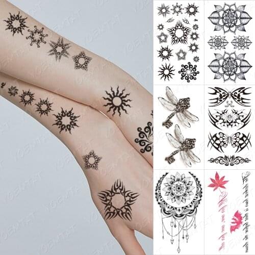 Waterproof Temporary Tattoos Dragonfly Maple Leaf Sun Tribe Gossip Graph Tatoo Stickers Flower Body Art Fake Tatto Women Men