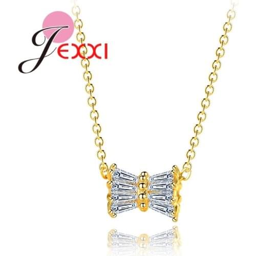 Unique Style Bow-knot Design 925 Sterling Silver Party Christmas Necklace Coated 24K Gold Zircon Crystal Pendant Ladies