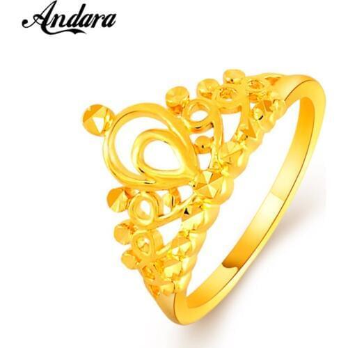 Top Quality Queen Crown Rings 24K Gold Color Fine Jewelry Fashion Elegant Women Rings For Wedding Party JR060