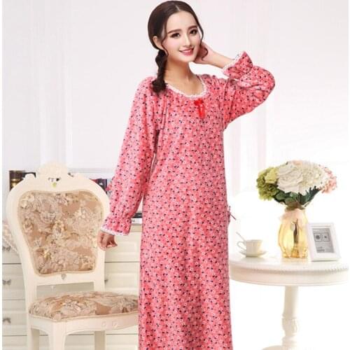 Spring Winter Female Long Sleeve Swan Single Side Velvet Nightdress Soft Large Size Loose Garden Flower Sleepwear Princess Dress