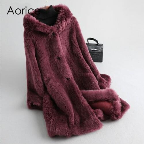 Aorice womens winter real Wool fur warm jacket coat lady Long coat jacket over size parka A19082