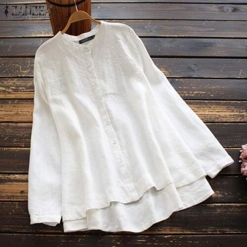 Vintage Spring Long SleeveFloral Embroidery Blouse ZANZEA Women Casual Cotton Shirt Buttons Blusas Loose Chemise Tunic Tops