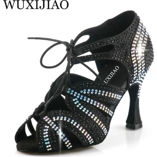 WUXIJIAO Womens Latin Dance Shoes New Dance Shoes Unique Design Salsa Shoes Diamond Sandals
